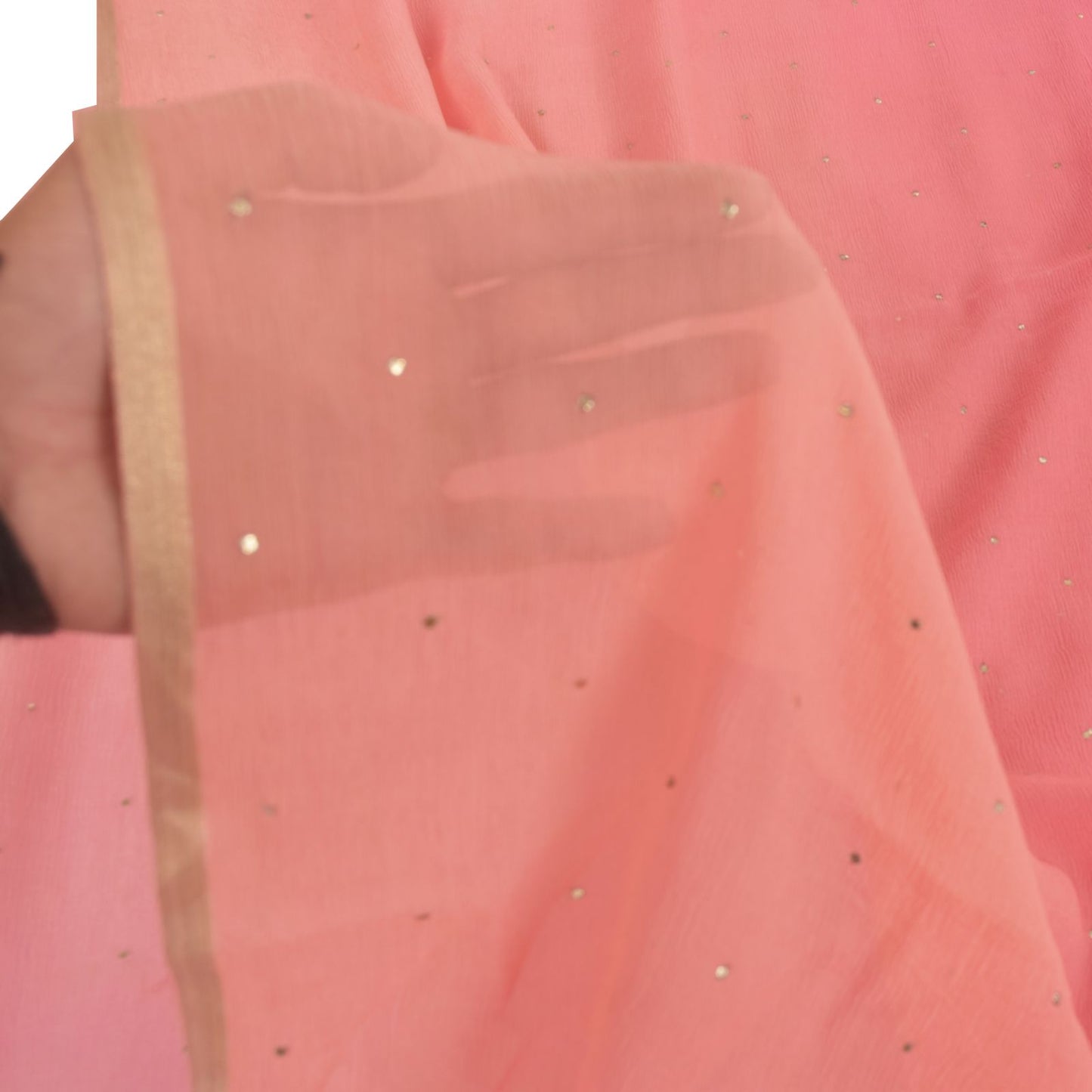 Sanskriti Vintage Soft Pink Pure Chiffon Saree Hand Fardi Mukaish Sari 6YD Craft