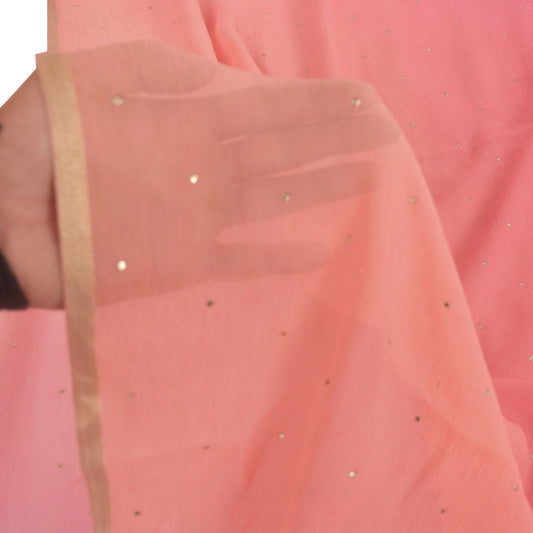 Sanskriti Vintage Soft Pink Pure Chiffon Saree Hand Fardi Mukaish Sari 6YD Craft