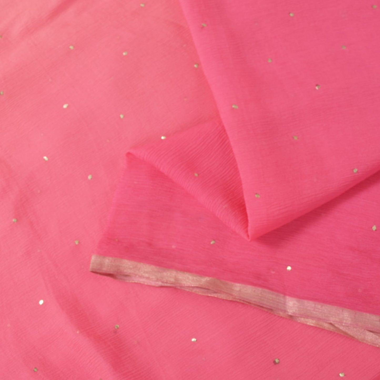 Sanskriti Vintage Soft Pink Pure Chiffon Saree Hand Fardi Mukaish Sari 6YD Craft