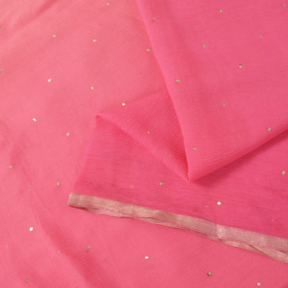 Sanskriti Vintage Soft Pink Pure Chiffon Saree Hand Fardi Mukaish Sari 6YD Craft