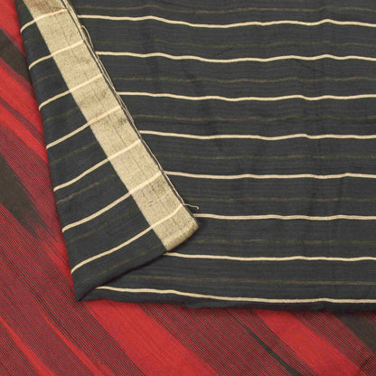 Sanskriti Vintage Soft Red-Black Blend Cotton Saree Woven Sari 6.5+YCraft Fabric