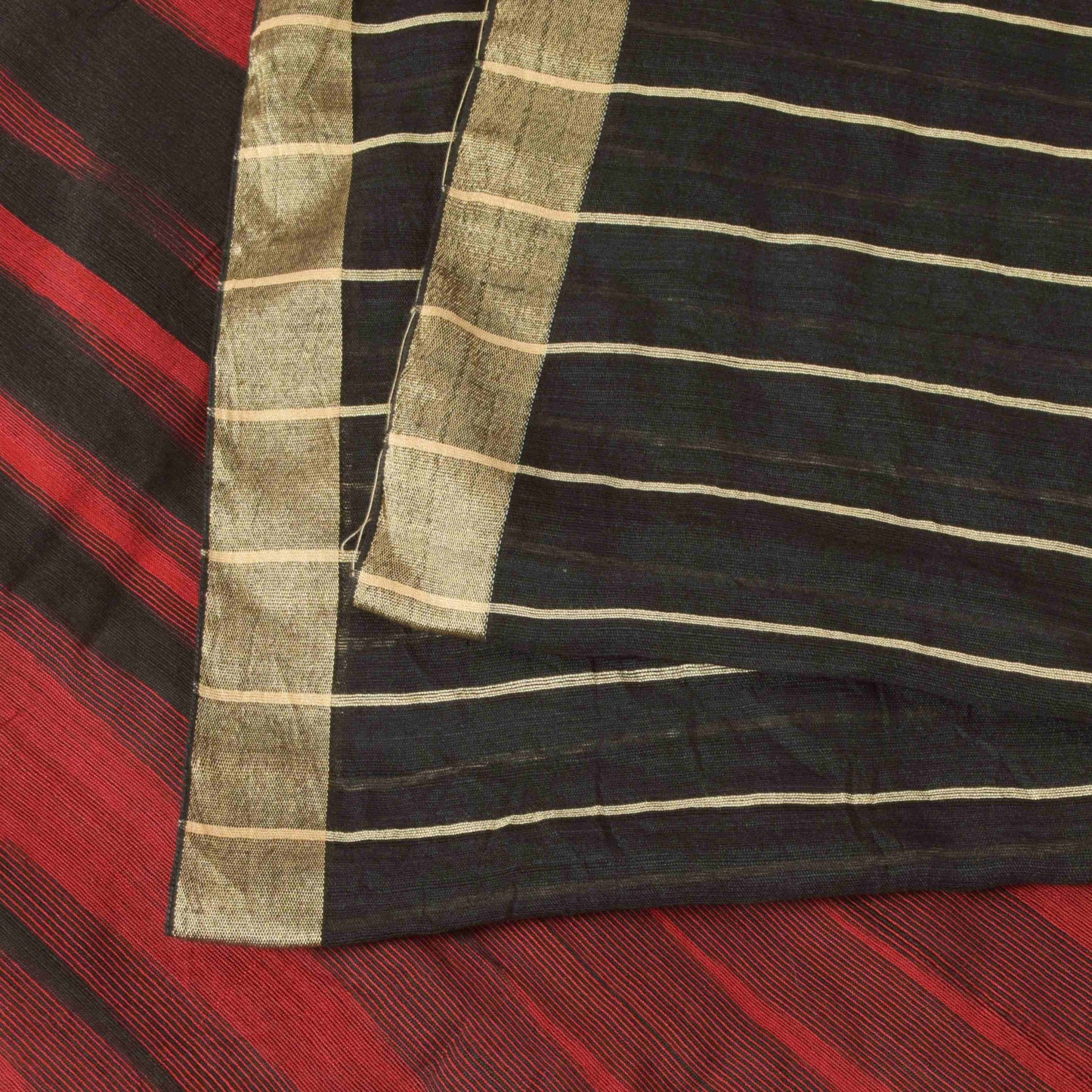 Sanskriti Vintage Soft Red-Black Blend Cotton Saree Woven Sari 6.5+YCraft Fabric