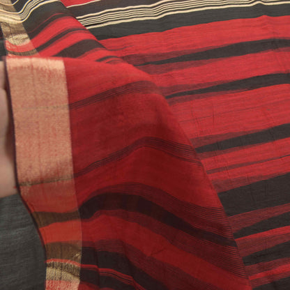 Sanskriti Vintage Soft Red-Black Blend Cotton Saree Woven Sari 6.5+YCraft Fabric