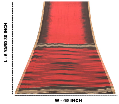 Sanskriti Vintage Soft Red-Black Blend Cotton Saree Woven Sari 6.5+YCraft Fabric