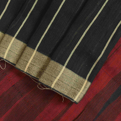Sanskriti Vintage Soft Red-Black Blend Cotton Saree Woven Sari 6.5+YCraft Fabric