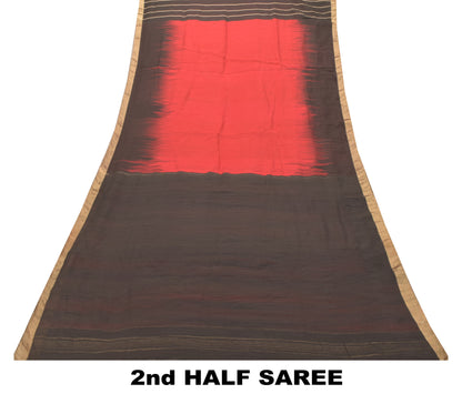 Sanskriti Vintage Soft Red-Black Blend Cotton Saree Woven Sari 6.5+YCraft Fabric