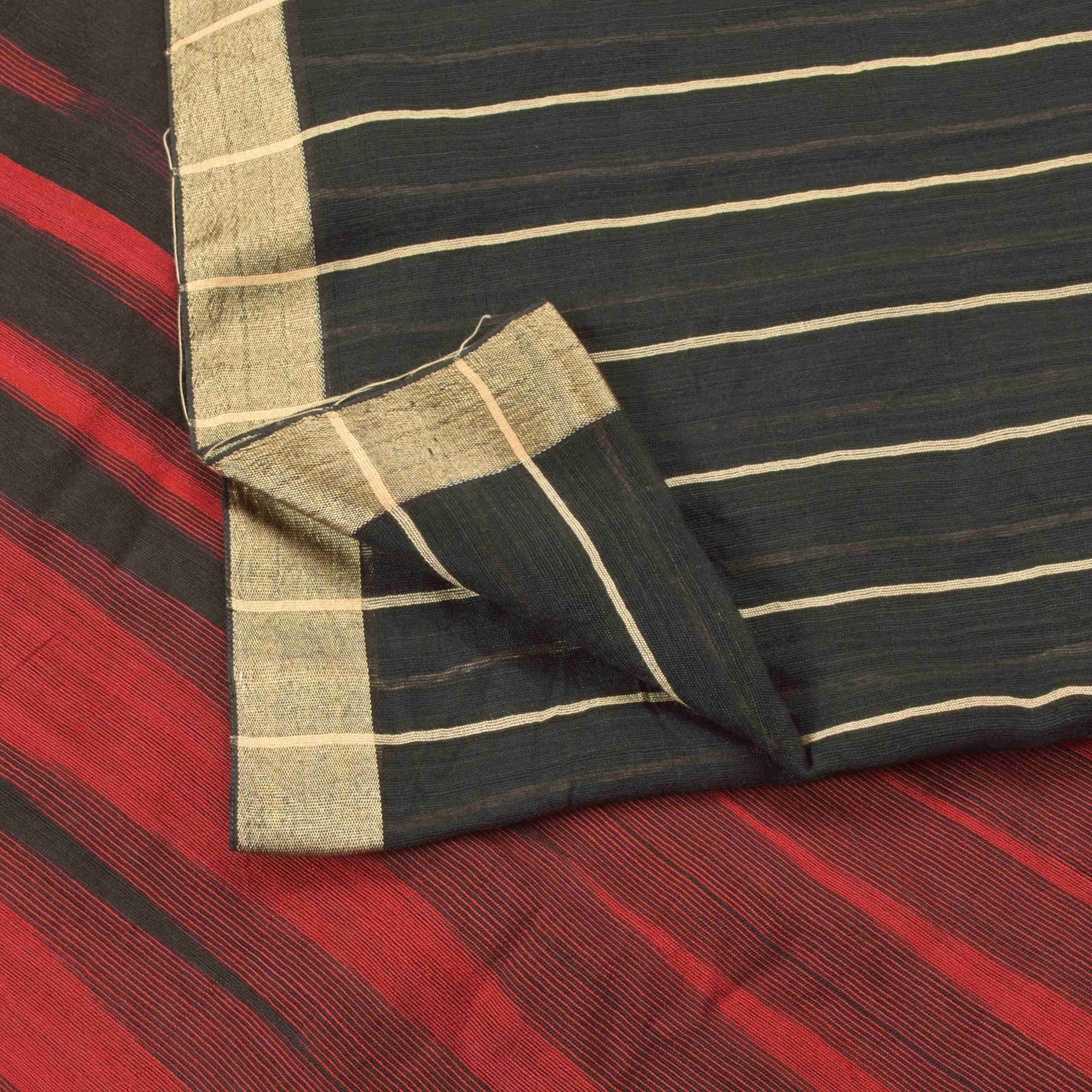 Sanskriti Vintage Soft Red-Black Blend Cotton Saree Woven Sari 6.5+YCraft Fabric