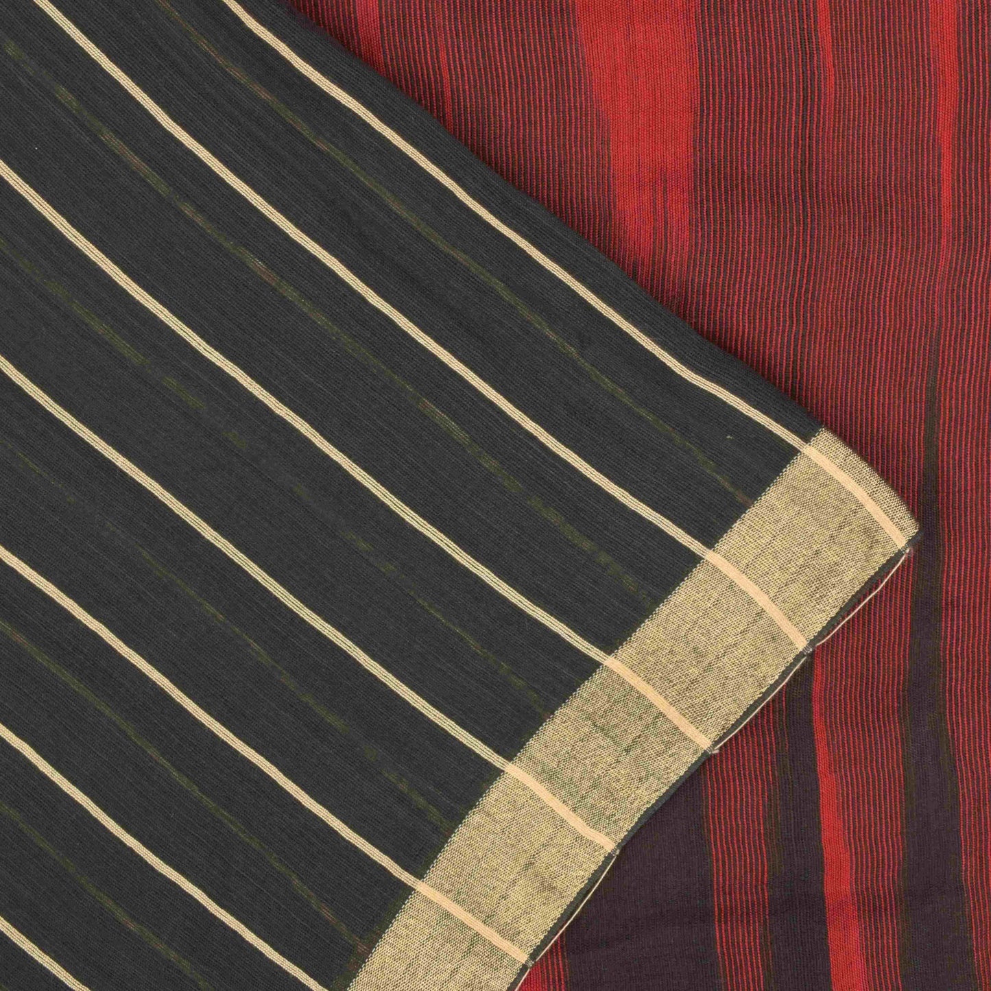 Sanskriti Vintage Soft Red-Black Blend Cotton Saree Woven Sari 6.5+YCraft Fabric