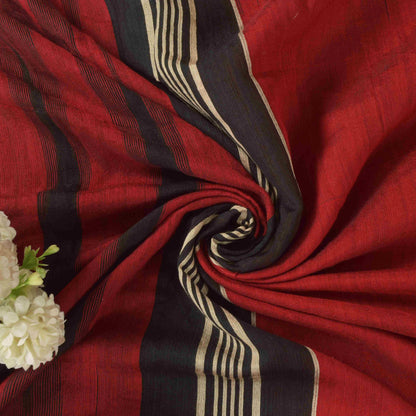 Sanskriti Vintage Soft Red-Black Blend Cotton Saree Woven Sari 6.5+YCraft Fabric