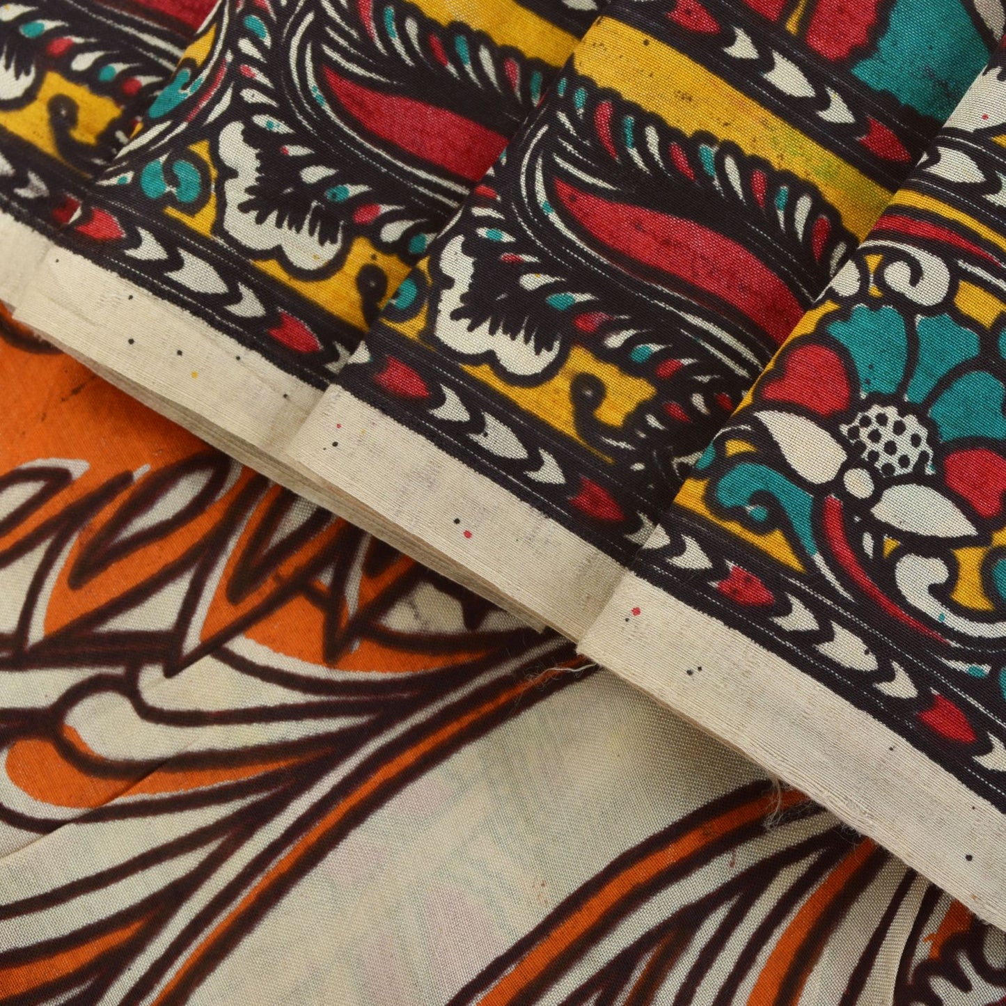 Sanskriti Vintage Red-Blue Pure Cotton Saree Handmade Kalamkari Sari 6.5+YDCraft