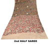 Sanskriti Vintage Red-Blue Pure Cotton Saree Handmade Kalamkari Sari 6.5+YDCraft