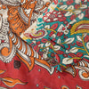 Sanskriti Vintage Red-Blue Pure Cotton Saree Handmade Kalamkari Sari 6.5+YDCraft
