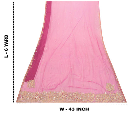 Sanskriti Vintage Purple Soft Net Saree Embroidered Zari Sequins Sari 6Yd Craft