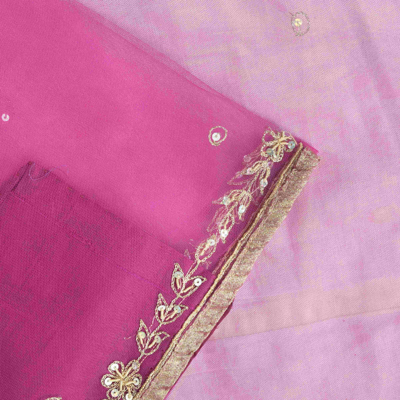 Sanskriti Vintage Purple Soft Net Saree Embroidered Zari Sequins Sari 6Yd Craft