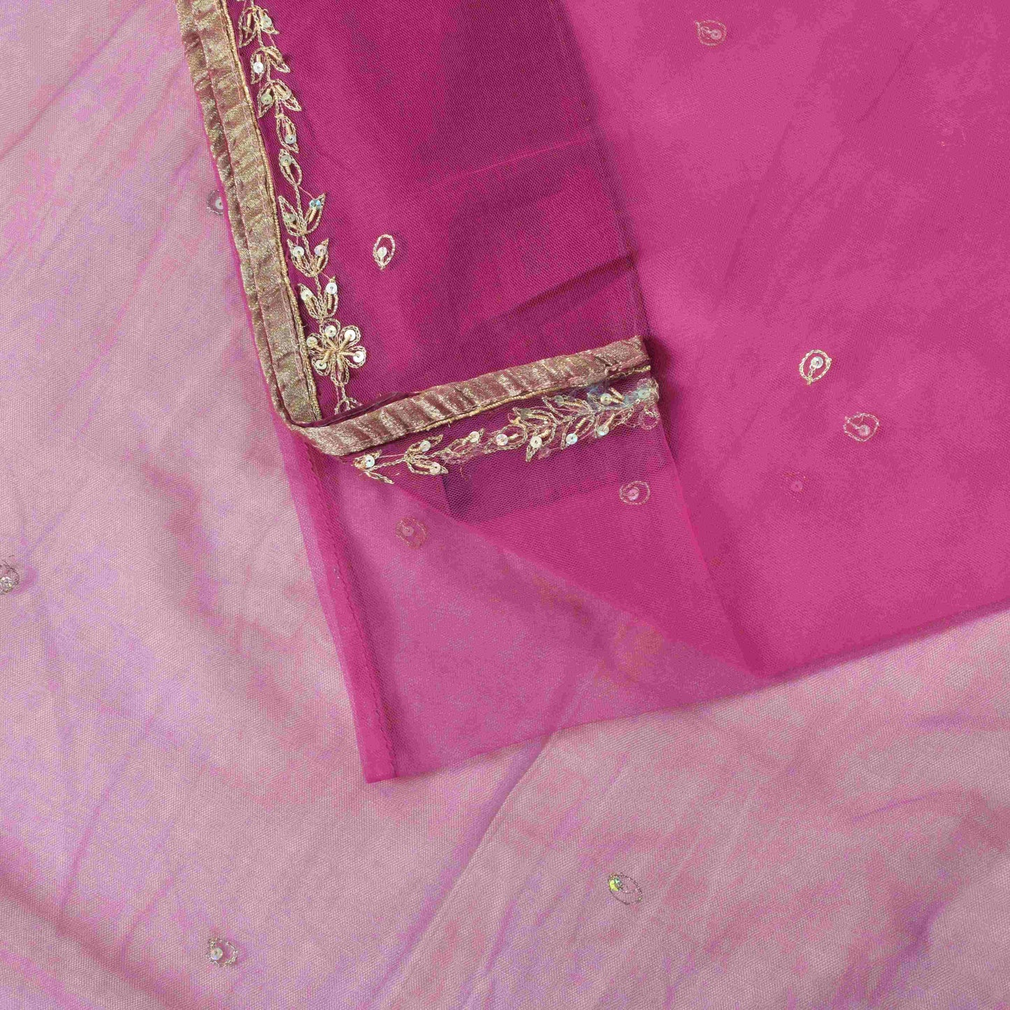 Sanskriti Vintage Purple Soft Net Saree Embroidered Zari Sequins Sari 6Yd Craft