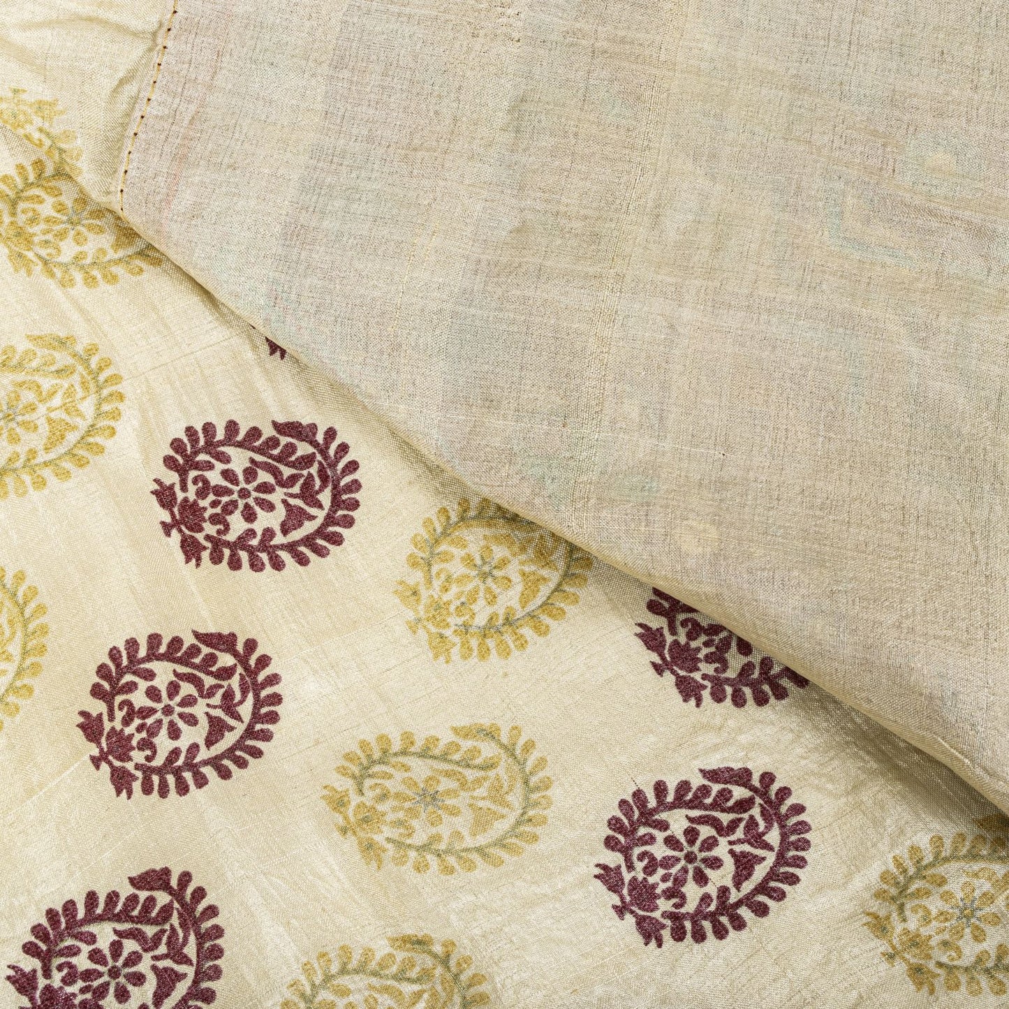 Sanskriti Vintage Saree Off-White Pure Silk Embroidered-Hand Block Printed Sari