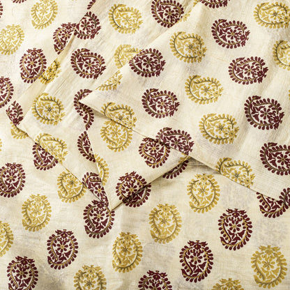 Sanskriti Vintage Saree Off-White Pure Silk Embroidered-Hand Block Printed Sari