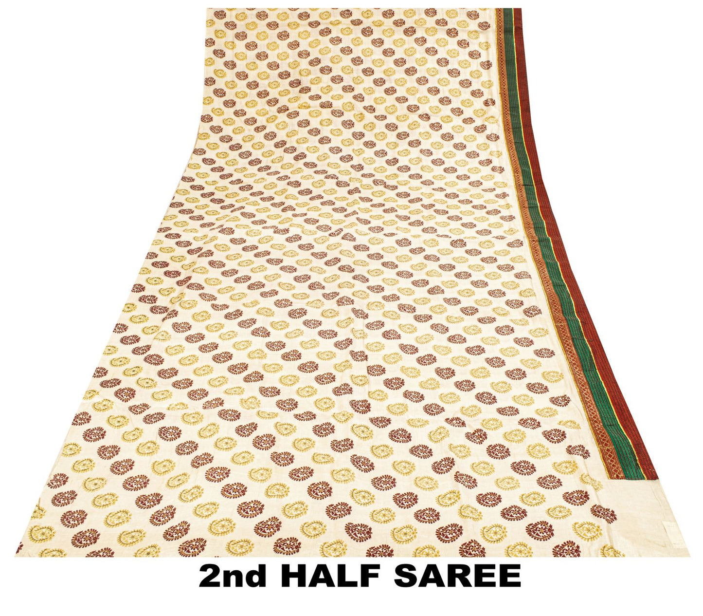 Sanskriti Vintage Saree Off-White Pure Silk Embroidered-Hand Block Printed Sari