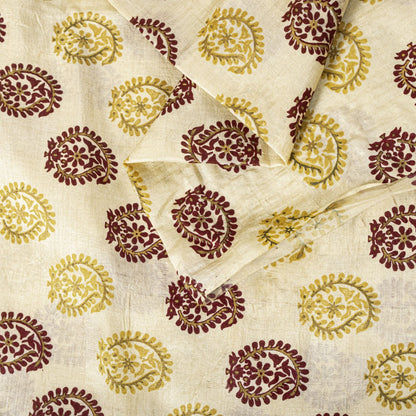 Sanskriti Vintage Saree Off-White Pure Silk Embroidered-Hand Block Printed Sari