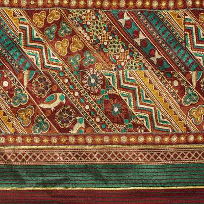 Sanskriti Vintage Saree Off-White Pure Silk Embroidered-Hand Block Printed Sari