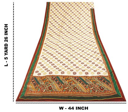 Sanskriti Vintage Saree Off-White Pure Silk Embroidered-Hand Block Printed Sari