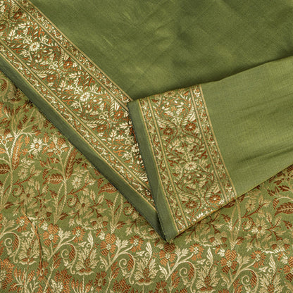 Sanskriti Vintage Saree Green Ari Silk Brocade Ashavali HandWoven Sari 5YDFabric