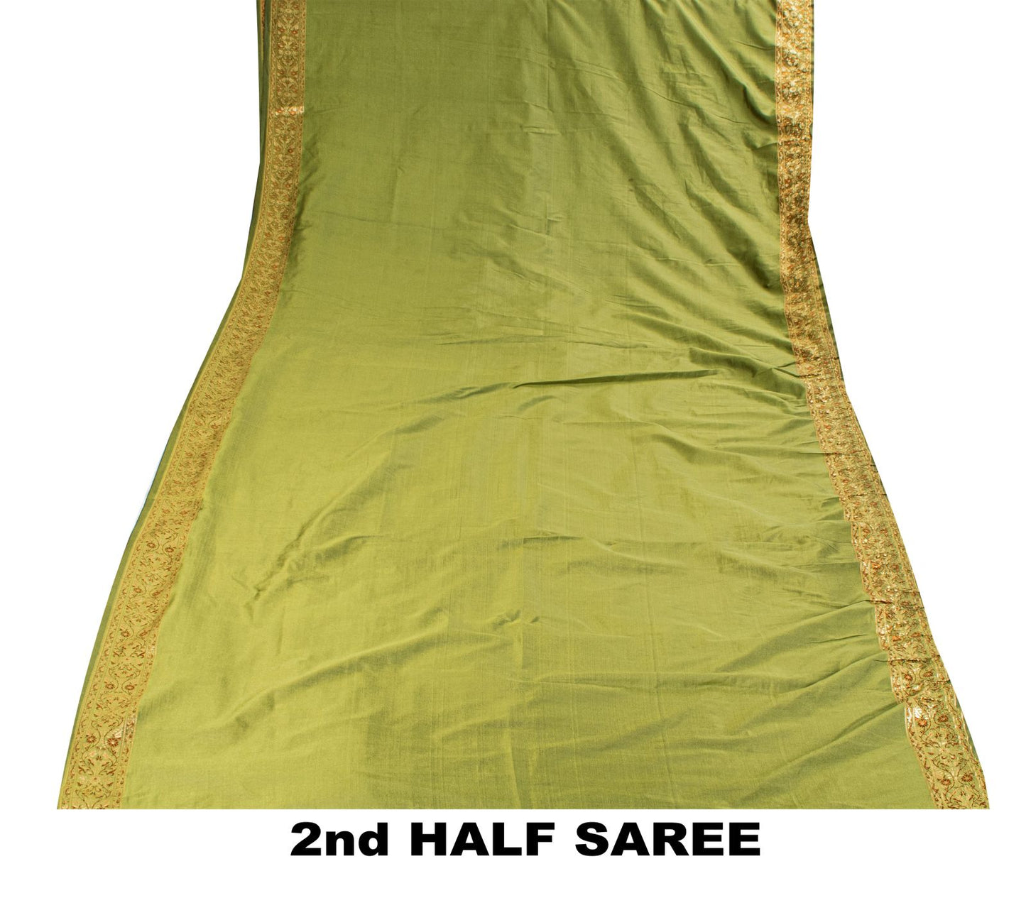 Sanskriti Vintage Saree Green Ari Silk Brocade Ashavali HandWoven Sari 5YDFabric