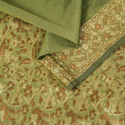 Sanskriti Vintage Saree Green Ari Silk Brocade Ashavali HandWoven Sari 5YDFabric