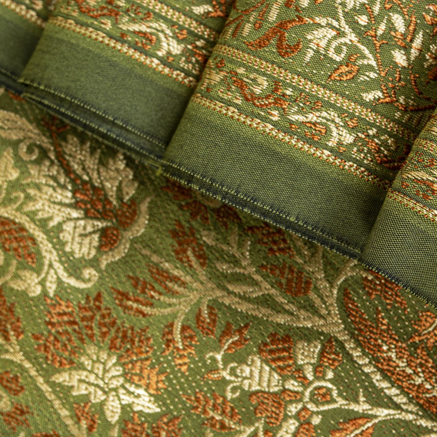 Sanskriti Vintage Saree Green Ari Silk Brocade Ashavali HandWoven Sari 5YDFabric