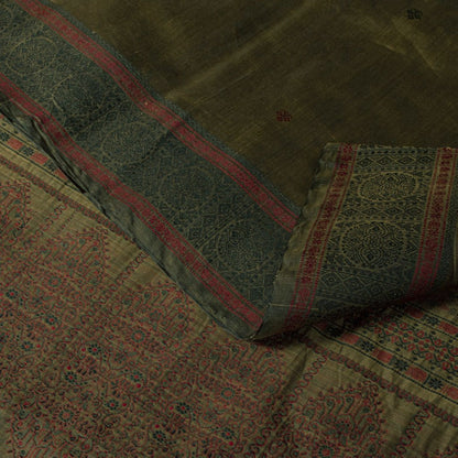 Sanskriti Vintage Brown Cotton Silk Saree Woven Ajrakh Style Sari 5.5+YD Fabric