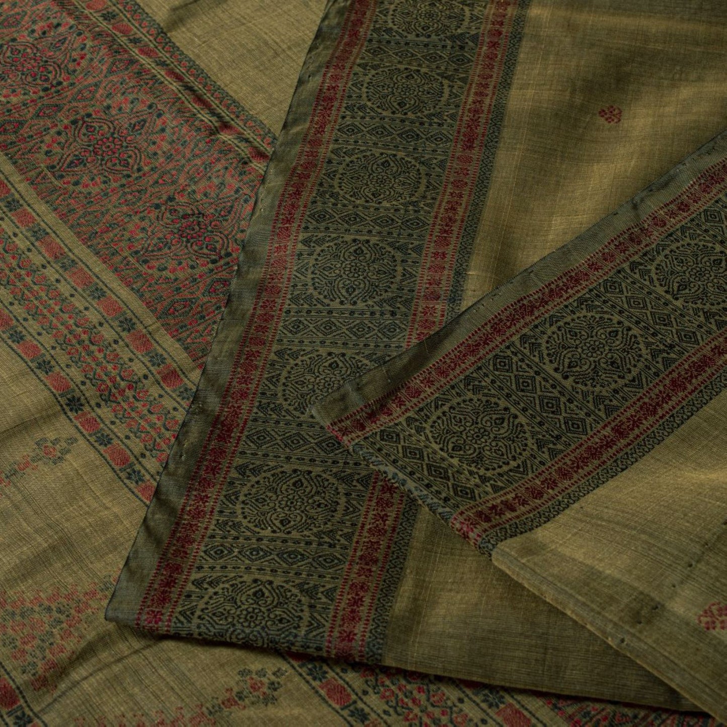 Sanskriti Vintage Brown Cotton Silk Saree Woven Ajrakh Style Sari 5.5+YD Fabric