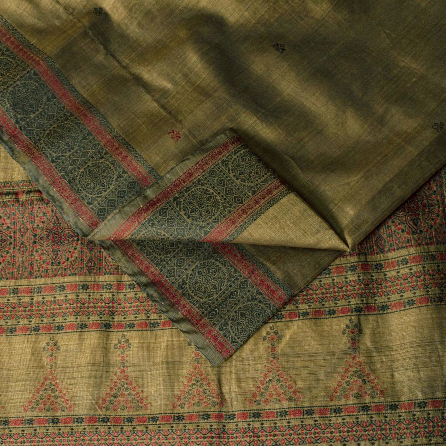 Sanskriti Vintage Brown Cotton Silk Saree Woven Ajrakh Style Sari 5.5+YD Fabric