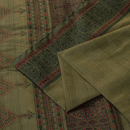 Sanskriti Vintage Brown Cotton Silk Saree Woven Ajrakh Style Sari 5.5+YD Fabric