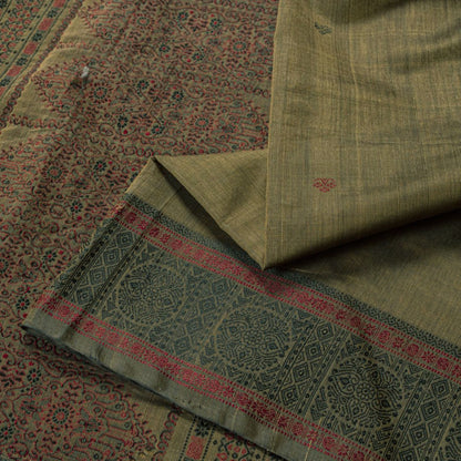 Sanskriti Vintage Brown Cotton Silk Saree Woven Ajrakh Style Sari 5.5+YD Fabric