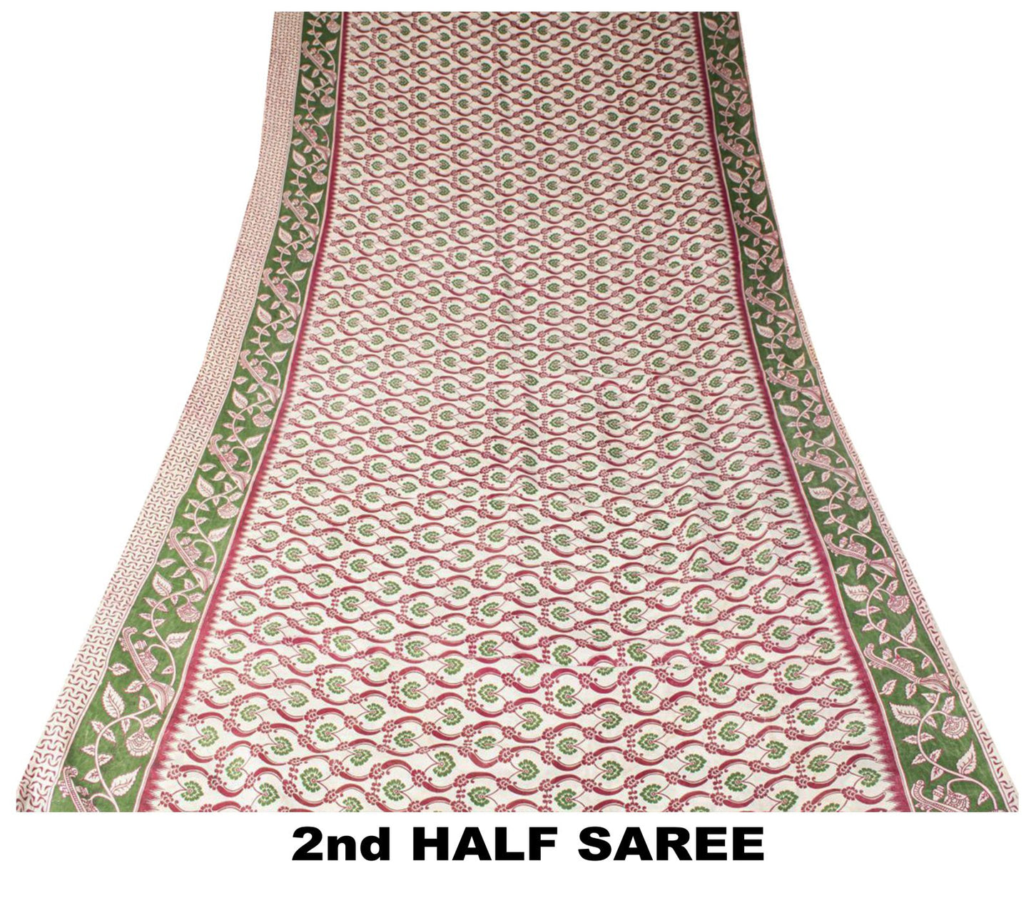 Sanskriti Vintage Off-White Cotton Silk Saree Handmad Kalamkari Sari 5.5YDFabric