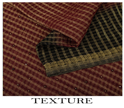 Sanskriti Vintage Saree Brown-Black Pure Georgette Zari Woven-Beaded Fabric Sari