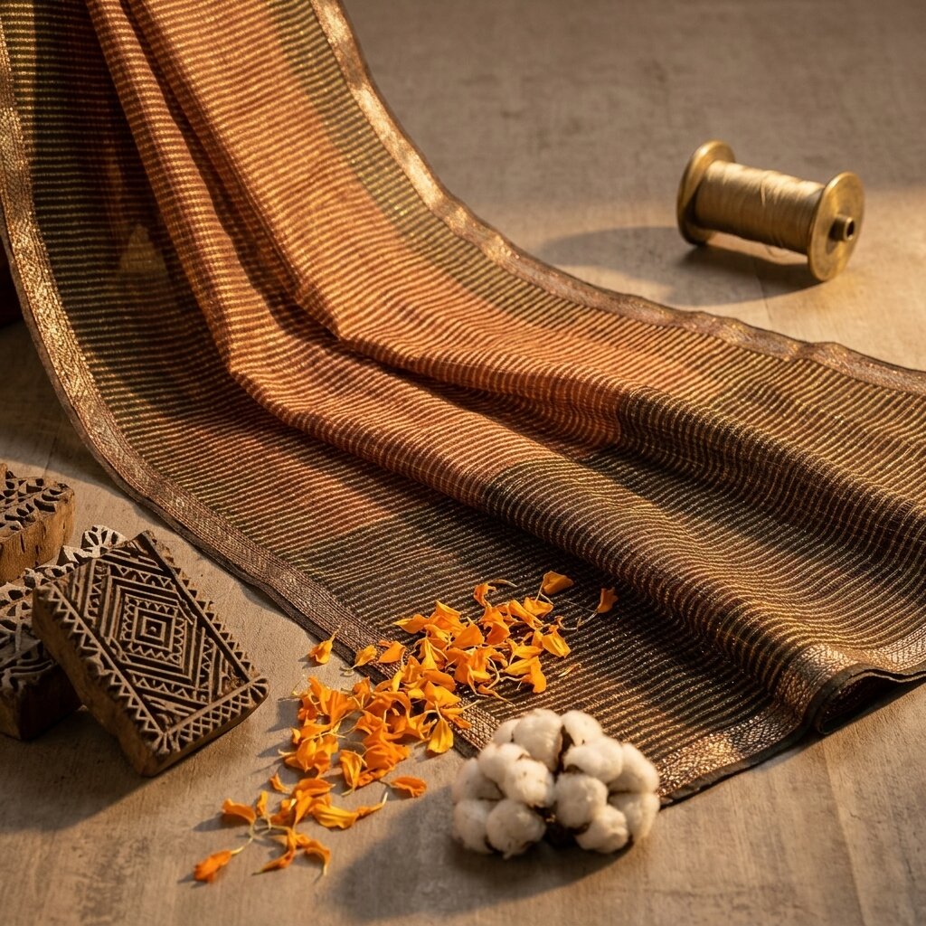 Sanskriti Vintage Saree Brown-Black Pure Georgette Zari Woven-Beaded Fabric Sari
