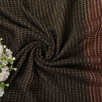 Sanskriti Vintage Saree Brown-Black Pure Georgette Zari Woven-Beaded Fabric Sari