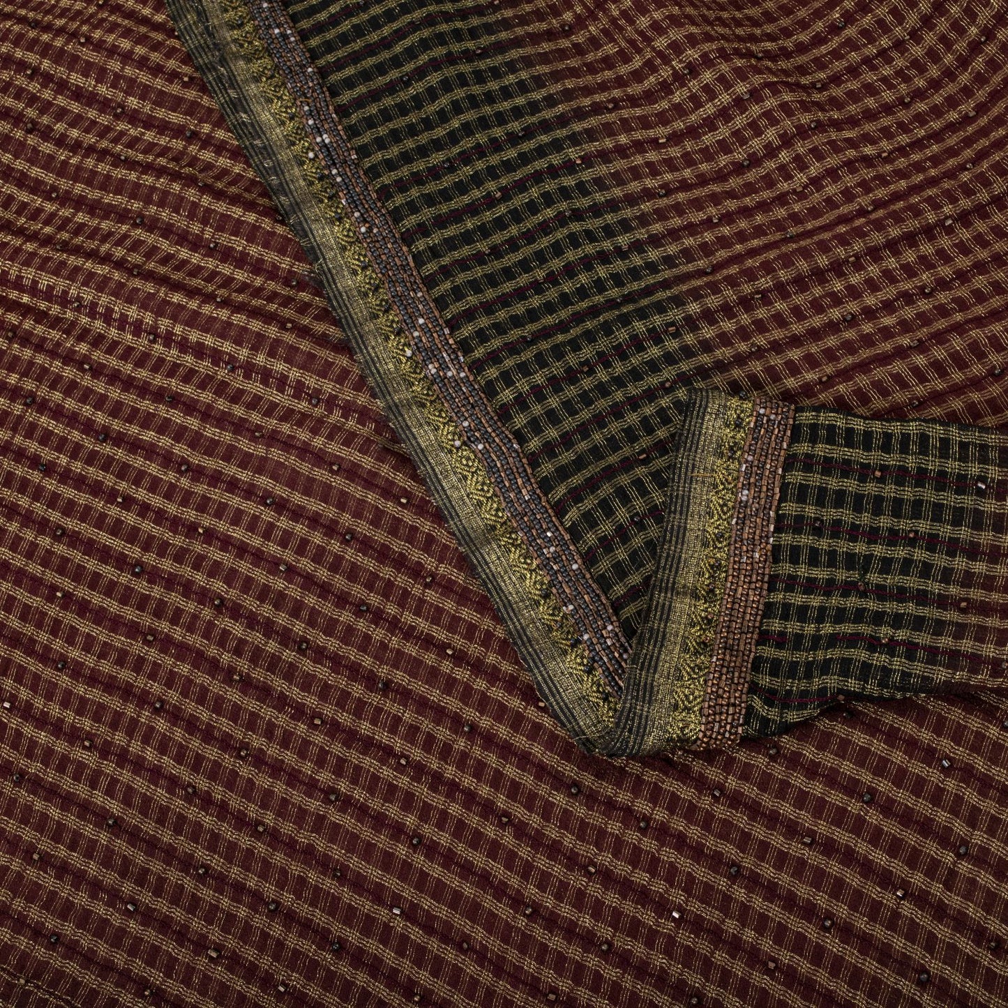 Sanskriti Vintage Saree Brown-Black Pure Georgette Zari Woven-Beaded Fabric Sari