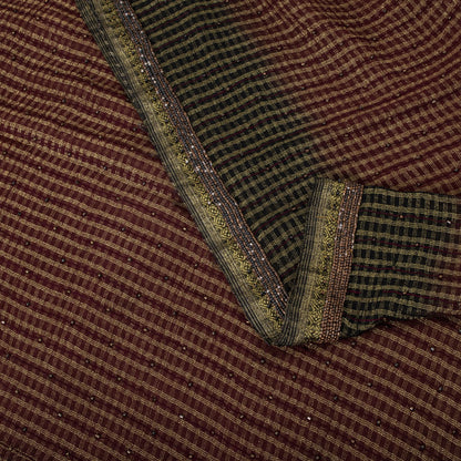 Sanskriti Vintage Saree Brown-Black Pure Georgette Zari Woven-Beaded Fabric Sari