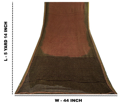 Sanskriti Vintage Saree Brown-Black Pure Georgette Zari Woven-Beaded Fabric Sari