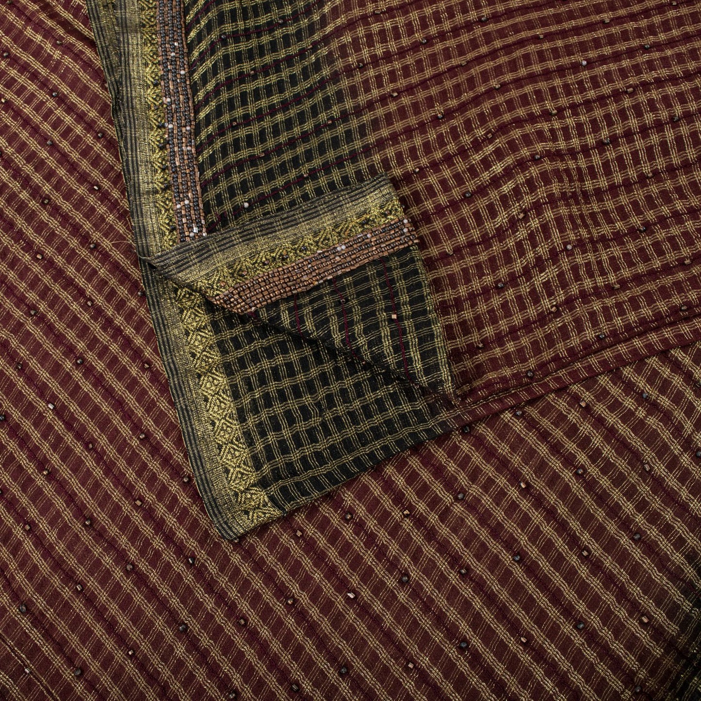 Sanskriti Vintage Saree Brown-Black Pure Georgette Zari Woven-Beaded Fabric Sari