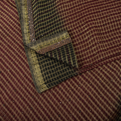 Sanskriti Vintage Saree Brown-Black Pure Georgette Zari Woven-Beaded Fabric Sari