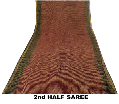 Sanskriti Vintage Saree Brown-Black Pure Georgette Zari Woven-Beaded Fabric Sari