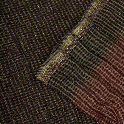 Sanskriti Vintage Saree Brown-Black Pure Georgette Zari Woven-Beaded Fabric Sari