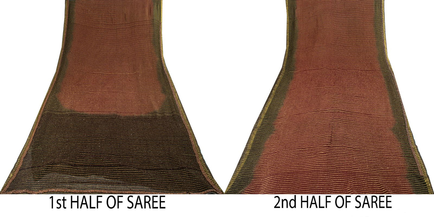 Sanskriti Vintage Saree Brown-Black Pure Georgette Zari Woven-Beaded Fabric Sari