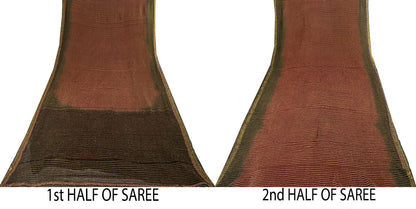 Sanskriti Vintage Saree Brown-Black Pure Georgette Zari Woven-Beaded Fabric Sari