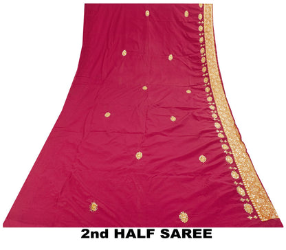 Sanskriti Vintage Saree Pink Art Silk Hand Embroidered Zari Sequins Fabric Sari