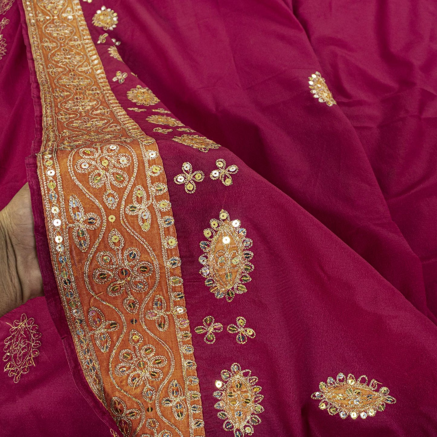 Sanskriti Vintage Saree Pink Art Silk Hand Embroidered Zari Sequins Fabric Sari