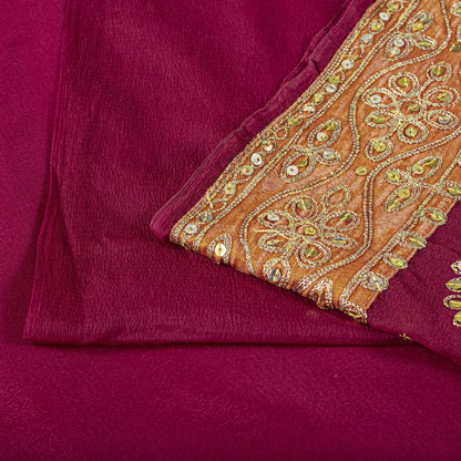 Sanskriti Vintage Saree Pink Art Silk Hand Embroidered Zari Sequins Fabric Sari